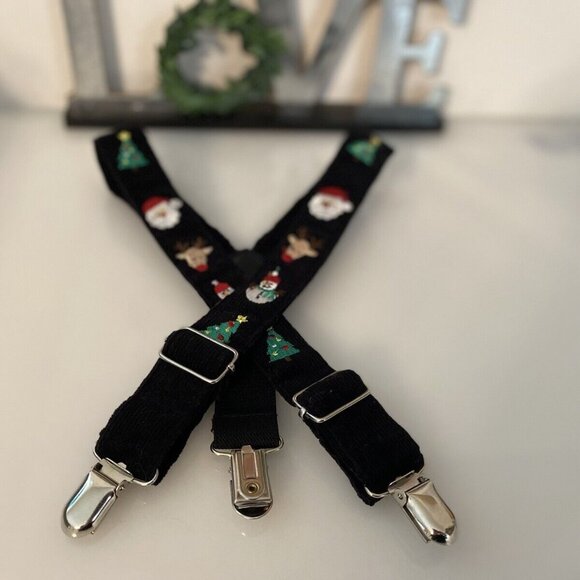 Toddlers Kids Black Suspenders Christmas Tree Santa Adjustable Clip On Y Back - Picture 5 of 16